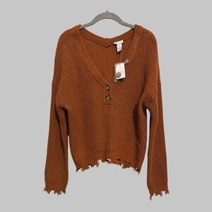 Rue 21 Y2K Grunge Boho Autumn Burnt Orange Brown Chunky Knit Cardigan Sweater M